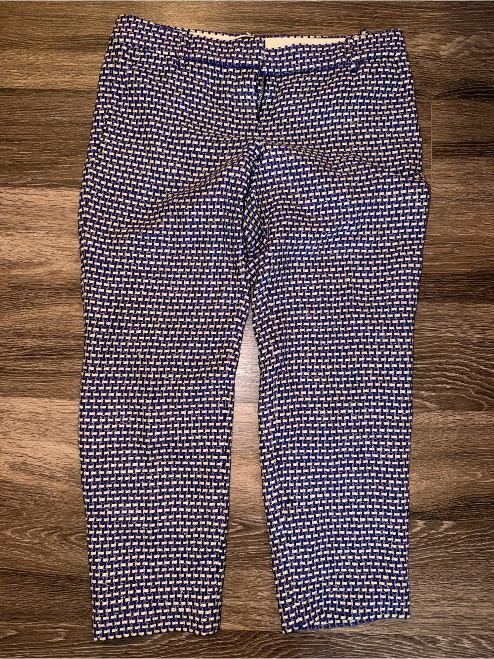 J. Crew Navy and White Geometric Capris with Tensil
